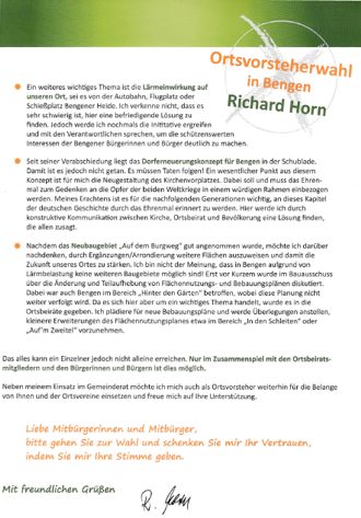 Wahlbrief von Richard Horn