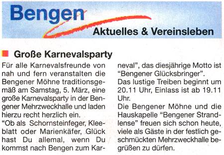 Groe Karnevalsparty Mhneverein Grafschaft Bengen 2011